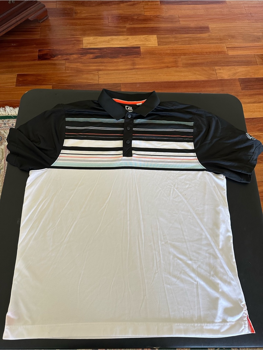Cutter & Buck Men's Black and White Striped Performance Polo 2XL